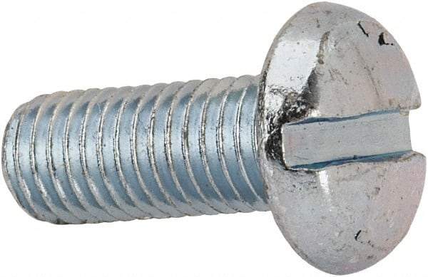 Value Collection - 1/4-28 UNF, 5/8" Length Under Head Slotted Drive Machine Screw - Pan Head, Grade J82 Steel, Zinc-Plated Finish, Without Washer - Americas Industrial Supply