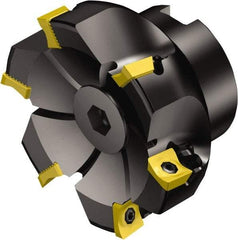 Sandvik Coromant - 6 Inserts, 100mm Cut Diam, 32mm Arbor Diam, 11mm Max Depth of Cut, Indexable Square-Shoulder Face Mill - 90° Lead Angle, 50mm High, R590-1105.. Insert Compatibility, Through Coolant, Series CoroMill Century - Americas Industrial Supply
