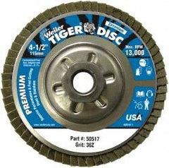 Weiler - 4-1/2" 36 Grit 5/8-11 Center Hole Type 29 Zirconia Alumina Flap Disc - Americas Industrial Supply