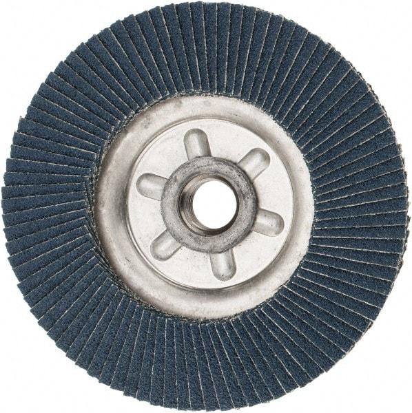Weiler - 80 Grit, 4-1/2" Disc Diam, 5/8-11 Center Hole, Type 29 Zirconia Alumina Flap Disc - 13,000 Max RPM, Aluminum Backing, Quick Change Type S Attaching System, Coated - Americas Industrial Supply