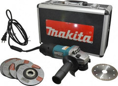 Makita - 4-1/2" Wheel Diam, 10,000 RPM, Corded Angle & Disc Grinder - 5/8-11 Spindle, 120 Volts, 7.5 Amps - Americas Industrial Supply