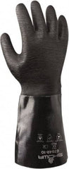 SHOWA - Size L (10), 14" Long, 26 mil Thick, Supported, Neoprene Chemical Resistant Gloves - Rough Finish, Flannel Lined, Gauntlet Cuff, ANSI Abrasion Level 3, ANSI Cut Level 2, ANSI Puncture Level 1, Black, FDA Approved - Americas Industrial Supply