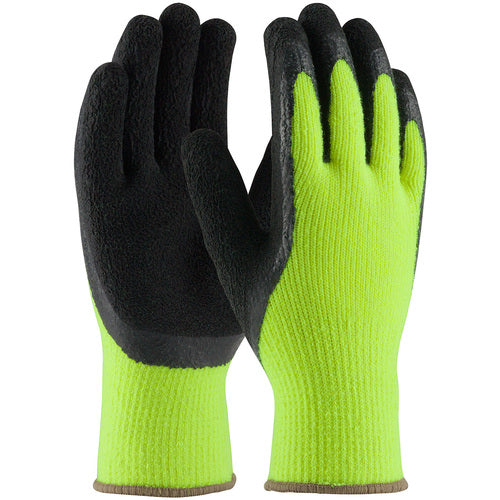 ‎41-1420/S Insulated Seamless Knit - HV Lime Yellow 7G Acrylic Shell - Black Latex Crinkle Grip - Unbranded - Exact Industrial Supply