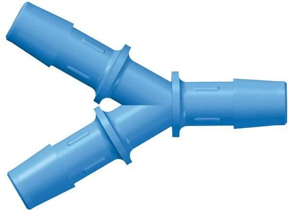 Made in USA - 1/8" Barb, Nylon Single Barbed Tube Y Connector - Blue, Male - Americas Industrial Supply