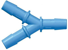 Made in USA - 1/8" Barb, Nylon Single Barbed Tube Y Connector - Blue, Male - Americas Industrial Supply