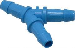 Made in USA - 3/16" Barb, HDPE Single Barbed Tube Y Connector - Blue, Male - Americas Industrial Supply