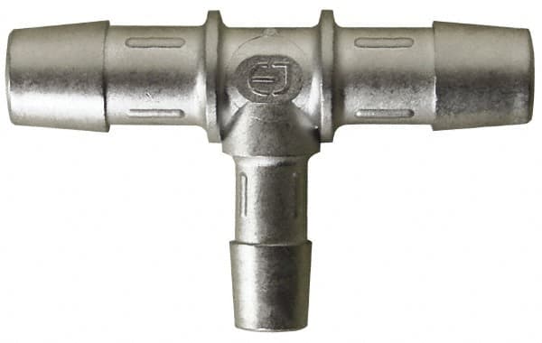 Made in USA - 0.309 x 0.218" Tube ID, Metal Barbed Reduction Tube Tee - Stainless Steel - Americas Industrial Supply