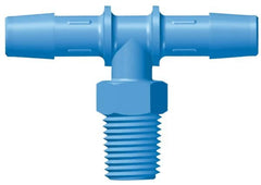 Made in USA - 1/2" Barb, 1/2, HDPE Single Barbed Tube Threaded Tee - Blue, Male - Americas Industrial Supply
