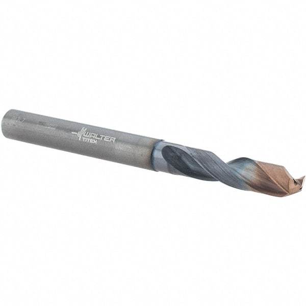 Walter-Titex - 5.8mm 140° Spiral Flute Solid Carbide Screw Machine Drill Bit - Double Coating Finish, Right Hand Cut, 28mm Flute Length, 66mm OAL, X-treme Plus Point, Straight Shank, Through Coolant - Americas Industrial Supply