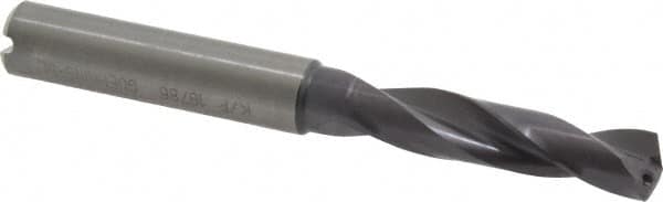 Guhring - 8.8mm 140° Spiral Flute Solid Carbide Screw Machine Drill Bit - FIREX Finish, Right Hand Cut, 47mm Flute Length, 89mm OAL, SU Point, Straight Shank, Through Coolant - Americas Industrial Supply