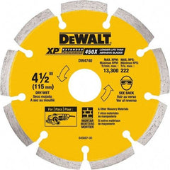 DeWALT - 4-1/2" Diam, 5/8 & 7/8" Arbor Hole Diam, Wet & Dry Cut Saw Blade - Diamond Matrix, Standard Round Arbor - Americas Industrial Supply