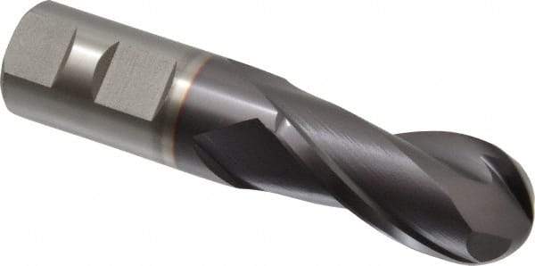 Hertel - 1" Diam, 2" LOC, 2 Flute Cobalt Ball End Mill - TiCN Finish, Single End, 4-1/2" OAL, 1" Shank Diam, Spiral Flute - Americas Industrial Supply