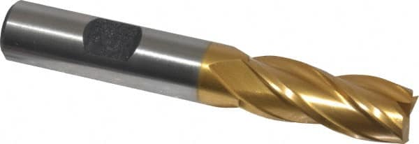 Hertel - 1/2", 1-1/4" LOC, 1/2" Shank Diam, 3-1/4" OAL, 4 Flute, Cobalt Square End Mill - Single End, TiN Finish, Spiral Flute, 30° Helix, Centercutting, Right Hand Cut, Right Hand Flute - Americas Industrial Supply