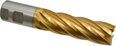 Hertel - 1-1/4", 4" LOC, 1-1/4" Shank Diam, 6-1/2" OAL, 6 Flute, Cobalt Square End Mill - Single End, TiN Finish, Spiral Flute, 30° Helix, Centercutting, Right Hand Cut, Right Hand Flute - Americas Industrial Supply
