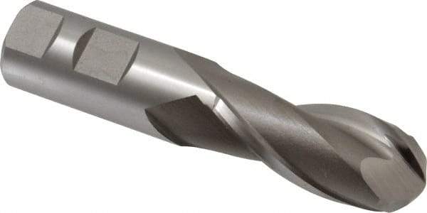 Hertel - 1" Diam, 2-1/4" LOC, 2 Flute Cobalt Ball End Mill - Uncoated, Single End, 4-3/4" OAL, 1" Shank Diam, Spiral Flute - Americas Industrial Supply