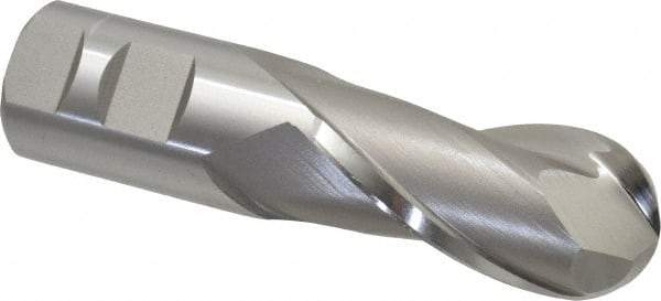 Hertel - 1-1/4" Diam, 2-1/2" LOC, 2 Flute High Speed Steel Ball End Mill - Uncoated, Single End, 5" OAL, 1-1/4" Shank Diam, Spiral Flute - Americas Industrial Supply