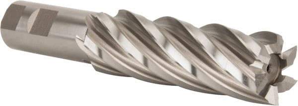Hertel - 1-1/4", 4" LOC, 1" Shank Diam, 6-1/2" OAL, 6 Flute, High Speed Steel Square End Mill - Single End, Uncoated, Spiral Flute, 30° Helix, Right Hand Cut, Right Hand Flute - Americas Industrial Supply
