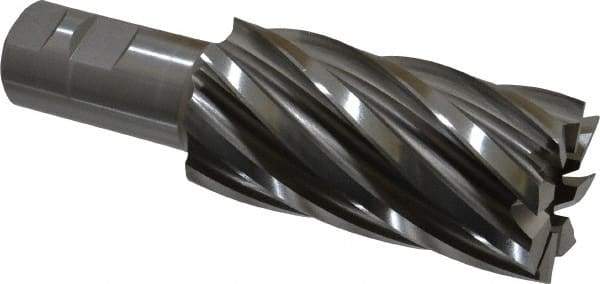 Hertel - 2", 4" LOC, 1-1/4" Shank Diam, 6-1/2" OAL, 8 Flute, High Speed Steel Square End Mill - Single End, Uncoated, Spiral Flute, 30° Helix, Right Hand Cut, Right Hand Flute - Americas Industrial Supply