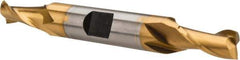 Hertel - 9/32", 9/16" LOC, 3/8" Shank Diam, 3-1/8" OAL, 2 Flute, High Speed Steel Square End Mill - Double End, TiN Finish, Spiral Flute, 30° Helix, Centercutting, Right Hand Cut, Right Hand Flute - Americas Industrial Supply