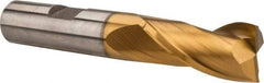 Hertel - 1/4", 1-1/4" LOC, 3/8" Shank Diam, 3-1/16" OAL, 2 Flute, High Speed Steel Square End Mill - Single End, TiN Finish, Spiral Flute, 30° Helix, Centercutting, Right Hand Cut, Right Hand Flute - Americas Industrial Supply