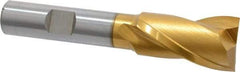 Hertel - 3/4", 1-5/16" LOC, 1/2" Shank Diam, 3-5/16" OAL, 2 Flute, High Speed Steel Square End Mill - Single End, TiN Finish, Spiral Flute, 30° Helix, Centercutting, Right Hand Cut, Right Hand Flute - Americas Industrial Supply