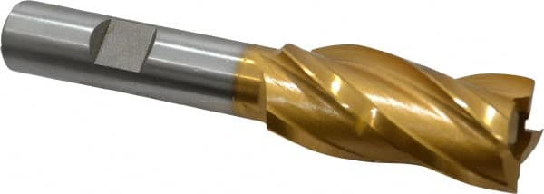 Hertel - 3/4", 1-5/8" LOC, 1/2" Shank Diam, 3-5/8" OAL, 4 Flute, High Speed Steel Square End Mill - Single End, TiN Finish, Spiral Flute, 30° Helix, Right Hand Cut, Right Hand Flute - Americas Industrial Supply