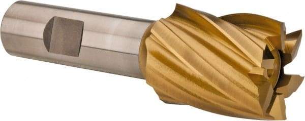 Hertel - 1-1/4", 1-1/2" LOC, 3/4" Shank Diam, 3-7/8" OAL, 6 Flute, High Speed Steel Square End Mill - Single End, TiN Finish, Spiral Flute, 30° Helix, Right Hand Cut, Right Hand Flute - Americas Industrial Supply