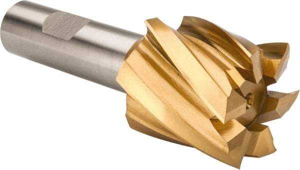 Hertel - 1-1/2", 1-1/2" LOC, 3/4" Shank Diam, 3-7/8" OAL, 6 Flute, High Speed Steel Square End Mill - Single End, TiN Finish, Spiral Flute, 30° Helix, Right Hand Cut, Right Hand Flute - Americas Industrial Supply