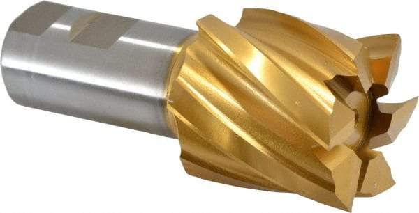 Hertel - 2", 2" LOC, 1-1/4" Shank Diam, 4-1/2" OAL, 6 Flute, High Speed Steel Square End Mill - Single End, TiN Finish, Spiral Flute, 30° Helix, Right Hand Cut, Right Hand Flute - Americas Industrial Supply