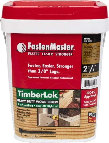 Value Collection - 1/4", 2-1/2" OAL, Hex Head Wood Screw - Steel - Americas Industrial Supply