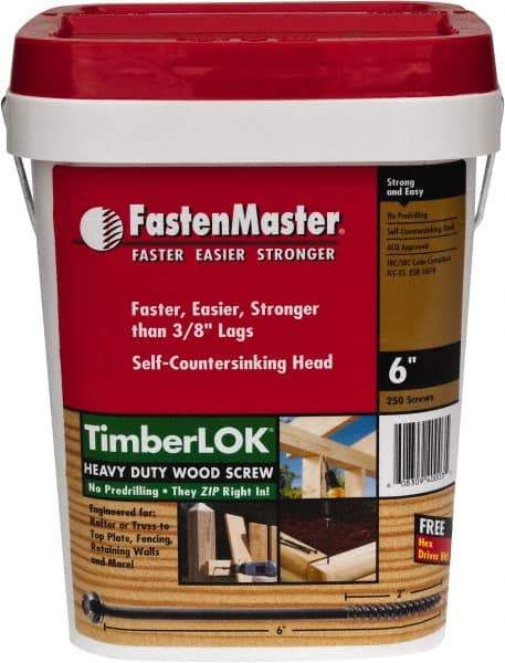 Value Collection - 1/4", 6" OAL, Hex Head Wood Screw - Steel - Americas Industrial Supply