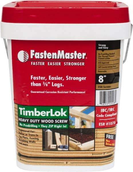 Value Collection - 1/4", 8" OAL, Hex Head Wood Screw - Steel - Americas Industrial Supply