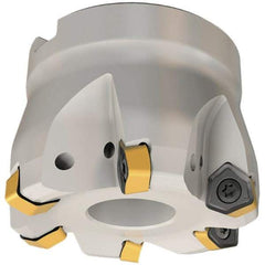 Iscar - 4" Cut Diam, 1-1/2" Arbor Hole, 0.08" Max Depth of Cut, 17° Indexable Chamfer & Angle Face Mill - 7 Inserts, H600 WXCU 0806 Insert, Right Hand Cut, 7 Flutes, Series Helido - Americas Industrial Supply