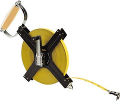 Komelon - 300' x 1/2" Yellow Steel Blade Tape Measure - 1/8" Graduation, Black Metal Case - Americas Industrial Supply