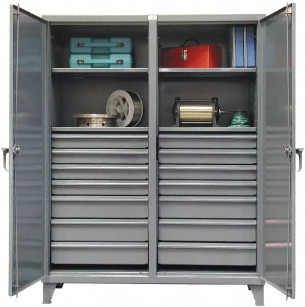 Strong Hold - 4 Shelf 14 Bin Locking Storage Cabinet - Steel, 72" Wide x 24" Deep x 78" High, Dark Gray - Americas Industrial Supply