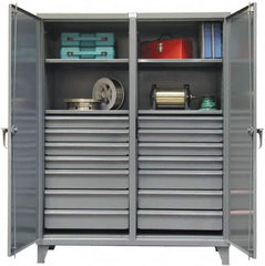 Strong Hold - 4 Shelf 14 Bin Locking Storage Cabinet - Steel, 72" Wide x 24" Deep x 78" High, Dark Gray - Americas Industrial Supply