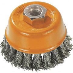 WALTER Surface Technologies - 3" Diam, 5/8-11 Threaded Arbor, Steel Fill Cup Brush - 0.015 Wire Diam, 12,000 Max RPM - Americas Industrial Supply