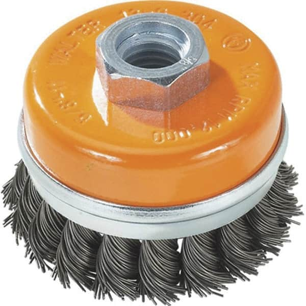 WALTER Surface Technologies - 4" Diam, 5/8-11 Threaded Arbor, Steel Fill Cup Brush - 0.02 Wire Diam, 8,600 Max RPM - Americas Industrial Supply