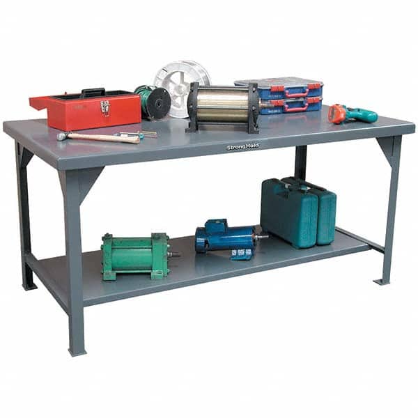 Strong Hold - Stationary Work Benches, Tables Type: Work Table Top Material: 7 Gauge Steel - Americas Industrial Supply