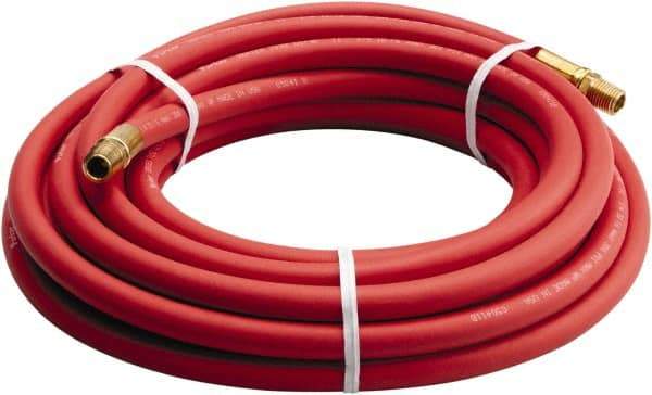 Parker - 3/8" ID x 0.656" OD 50' Long Multipurpose Air Hose - MNPT x MNPT Ends, 200 Working psi, -40 to 212°F, 1/4" Fitting, Red - Americas Industrial Supply