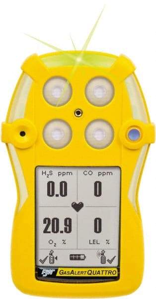 BW Technologies by Honeywell - Visual, Vibration & Audible Alarm, LCD Display, Multi-Gas Detector - Monitors Oxygen, Hydrogen Sulfide & Carbon Monoxide, -20 to 50°C Working Temp - Americas Industrial Supply