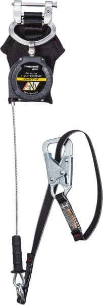 Miller - 8' Long, 420 Lb Capacity, Galvanized Steel Cable Fall Limiter - 3/16" Diam, Locking Snap Hook Connector, Aluminum Carabiner Connector with Integral Shock Pack, Metallic/Black - Americas Industrial Supply