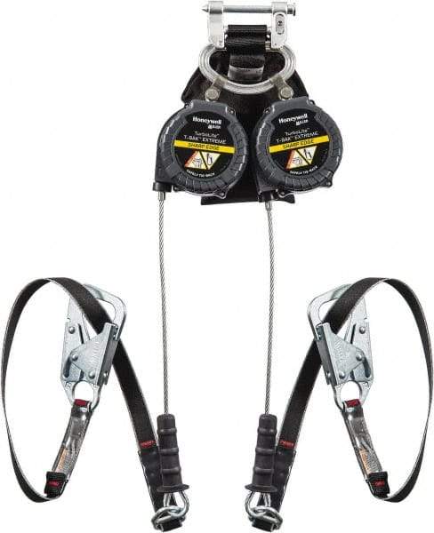 Miller - 11' Long, 420 Lb Capacity, Galvanized Steel Cable Fall Limiter - 3/16" Diam, Locking Snap Hook Connector, Aluminum Carabiner Connector with Integral Shock Pack, Metallic/Black - Americas Industrial Supply