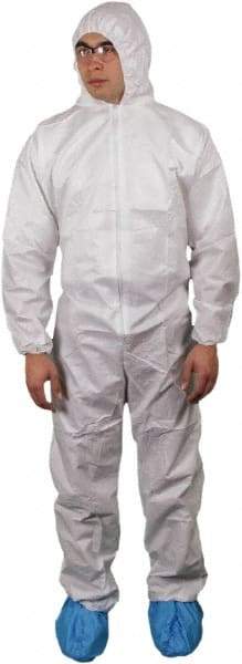 PRO-SAFE - Size XL Film Laminate General Purpose Coveralls - White, Zipper Closure, Elastic Cuffs with Thumb-loop, Elastic Ankles, ISO Class 5 - Americas Industrial Supply
