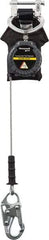 Miller - 9' Long, 420 Lb Capacity, Galvanized Steel Cable Fall Limiter - Steel Locking Snap Hook Connector, Aluminum Carabiner Connector with Integral Shock Pack - Americas Industrial Supply