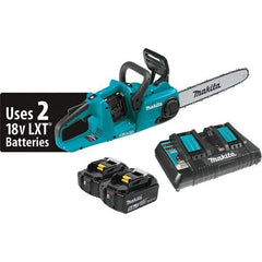 Makita - 18 Volt, 3940 Ft/min, Battery Powered Chainsaw - 14" Guide Bar Length, 3/8" Chain Pitch, 0.043 Chain Gauge - Americas Industrial Supply