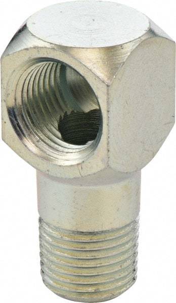 Umeta - 90° Head Angle, 1/8 PTF Steel Grease Fitting Adapter - 1/2" Hex, 1-1/8" Overall Height, Zinc Plated Finish - Americas Industrial Supply