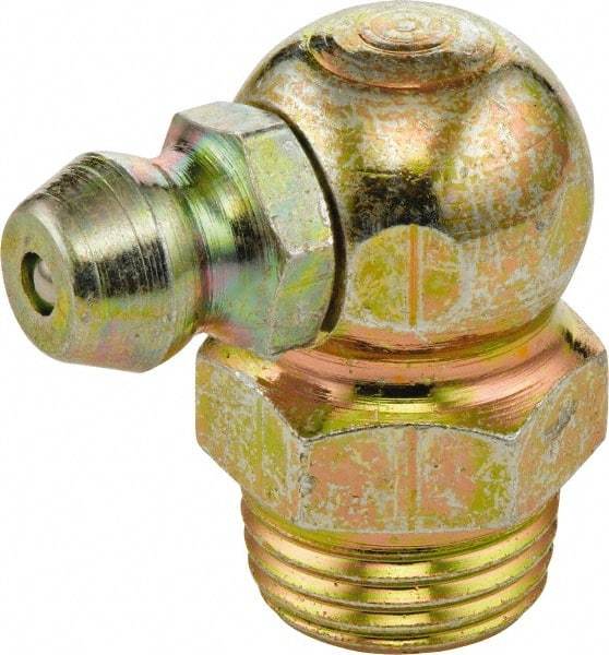 Umeta - 90° Head Angle, 1/8-28 BSPT Brass Standard Grease Fitting - 11mm Hex, 20mm Overall Height, 5.5mm Shank Length - Americas Industrial Supply