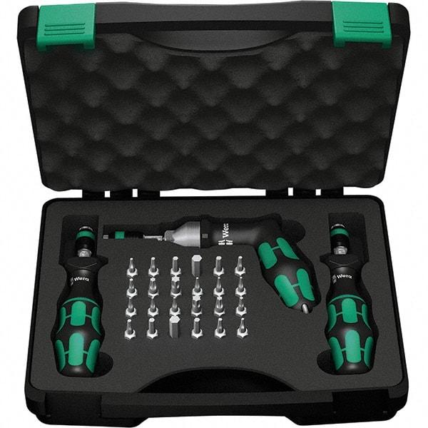 Wera - 28 Piece, 2-1/2 to 55 In/Lb, Ergo Cushion Grip Driver Adjustable Torque Limiting Screwdriver Kit - 1/4" Drive - Americas Industrial Supply
