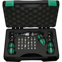 Wera - 28 Piece, 2-1/2 to 55 In/Lb, Ergo Cushion Grip Driver Adjustable Torque Limiting Screwdriver Kit - 1/4" Drive - Americas Industrial Supply
